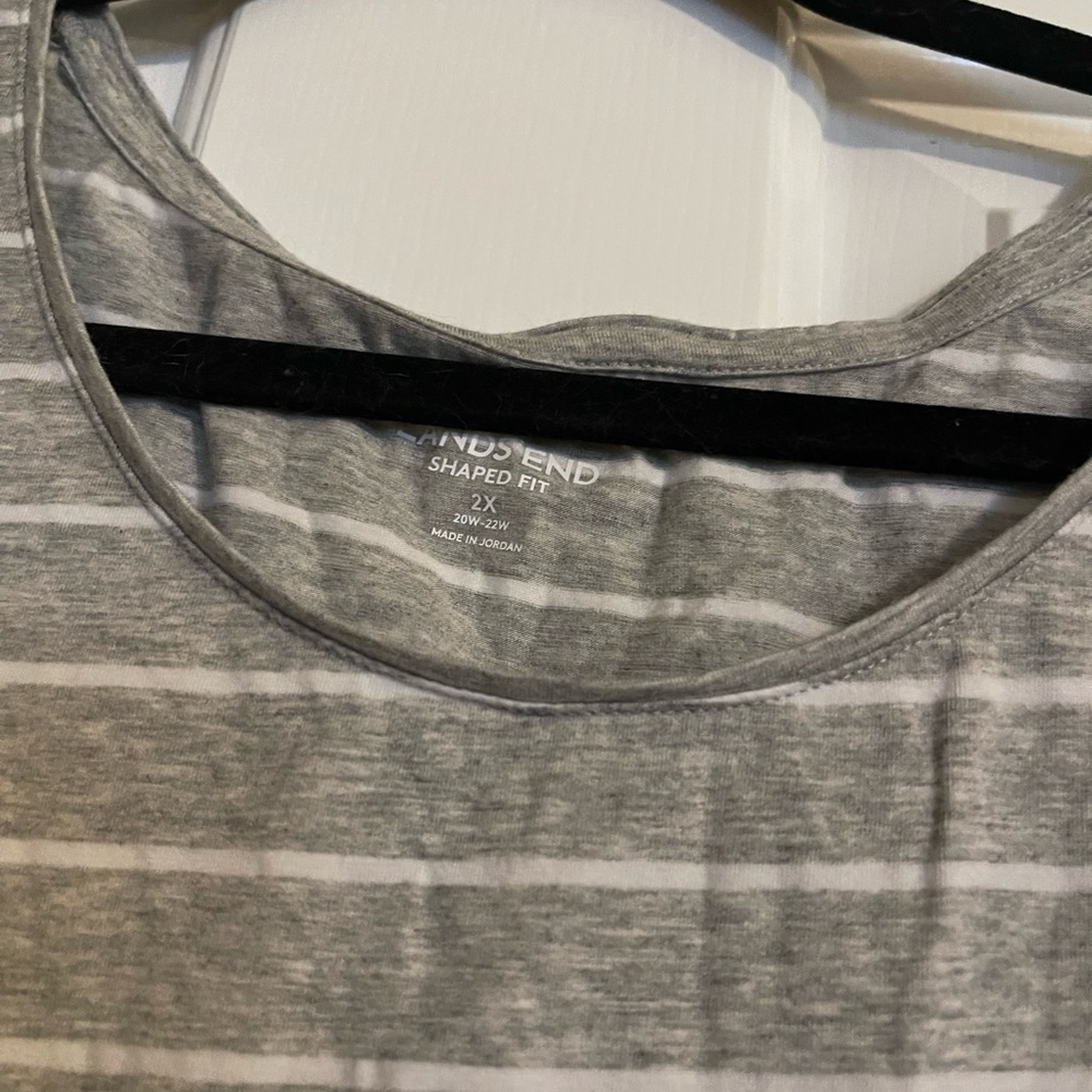 Lands' End Gray and White Striped 3/4 Sleeve Top - Picture 2 of 4